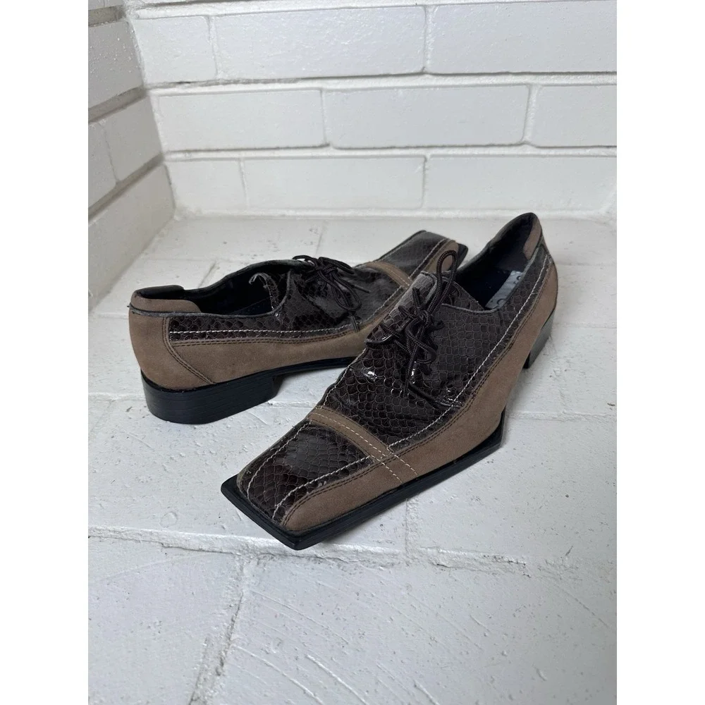 SIO Brown Two Tone Reptile Print Shoes Square Toe Oxford Size 10 P6096BRW